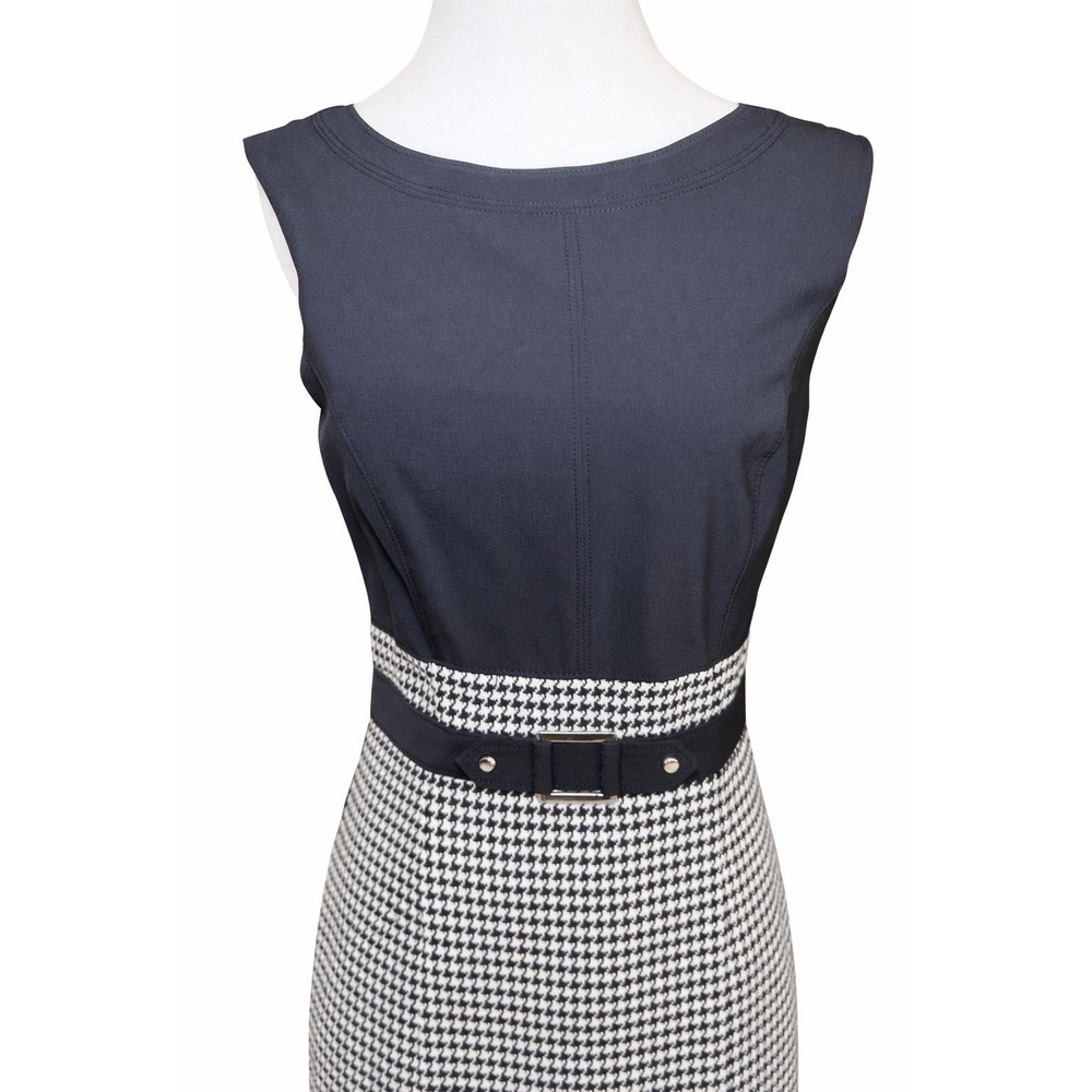 White House Black Market Checked Houndstooth Sheath Career Dress Belted 2 Office - Picture 3 of 16